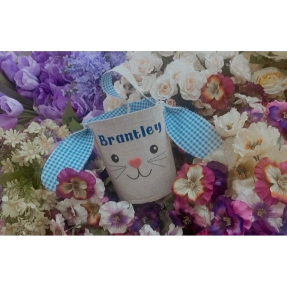 Personalized Customizable‎ Canvas Easter Basket Bucket Bag Springtime Egg Hunt